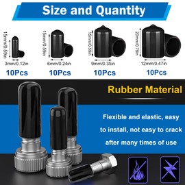 smseace 40pcs Rubber End Caps - 4 Sizes (1/8", "1/4", "3/8", "1/2 Inch) Black Vinyl Round Rubber Tip Caps for Bolts & Screws
