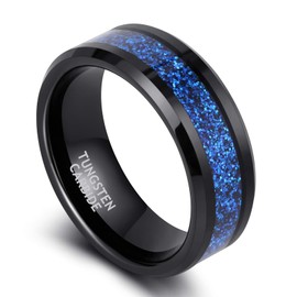 TRUMIUM Black Tungsten Rings for Men Women 8mm Blue Sandstone Inaly Polished Engagement Band Ring Beveled Edge Comfort Fit Size 10