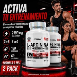 Arginina Platinum 2100mg por porción | L Arginina + L Citrulina + Beta Alanina | Pre Workout | Pre Entreno sin Cafeina | Precursor de Oxido Nítrico | 