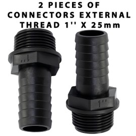 AERZETIX - C63625 Set of 2 Male Hose Connection Straight 1 Inch x 25 mm - External Thread - Adapter for Irrigation Systems Irrigation Pump - Plastic - Colour Black
