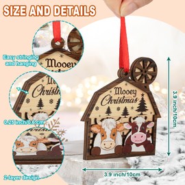 Cow Christmas Ornament 2-Layer Wooden Hanging Ornament for Farm Animal Lovers Laser-Cut Heifer Cow Ornaments for Christmas Tree Xmas Gift for Farmers - 2024 Home Decor