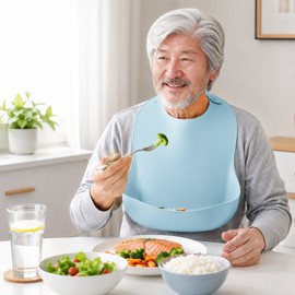 Waterproof Adult Silicone Bib with Food Catcher Pocket – Adjustable Reusable Mealtime Apron for Seniors