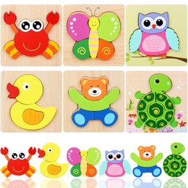 XIaoyaNgkejI Juguetes de Rompecabezas Montessori, 6 Piezas Animales o Vehículos de Dibujos Animados Diferentes Rompecabezas para Niños, Regalo Rompecabezas para Niños y Niñas (Animal)