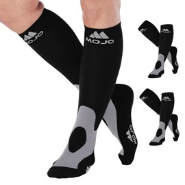 Mojo Compression Socks for Men and Women (3 Pairs) 20-30mmHg - Wide Calf Graduated Compression Knee High for Circulation during Sports, Athletic, Flying, Airplane - Black, 5X-Large - A601BL8