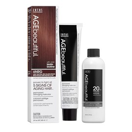 AGE beautiful Permanent Hair Color Dye Liqui Creme & Developer 20 Volume | 100% Gray Coverage | Anti-Aging | Biotin for Thicker, Fuller, Healthier Hair | 6NRG Light Neutral Red Golden Brown