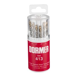 Dormer A094413 HSS High Speed Steel Jobber Drill Bit Set with 118 Degree Tin Tipped Split Point, Set of 13