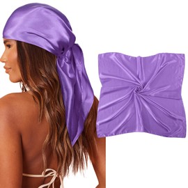 AWAYTR 35" Large Square Satin Head Scarf - Silk Hair Scarf Square Hair Bandanas Large Scarf Sleeping Head Wraps for Women (Purple)