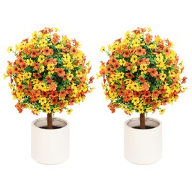 momoplant Artificial Topiary for Outdoors- 24” Tall Potted Plant Set of 2 Fake Mums Flower Bush for Farmhouse Porch Home Garden Decor