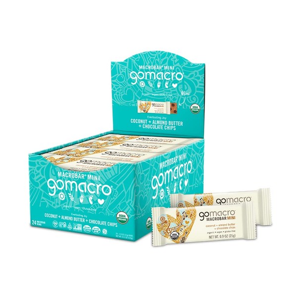 GoMacro MacroBar Mini Organic Vegan Snack Bars - Coconut + Almond Butter + Chocolate Chips (0.90 Ounce Bars, 24 Count)
