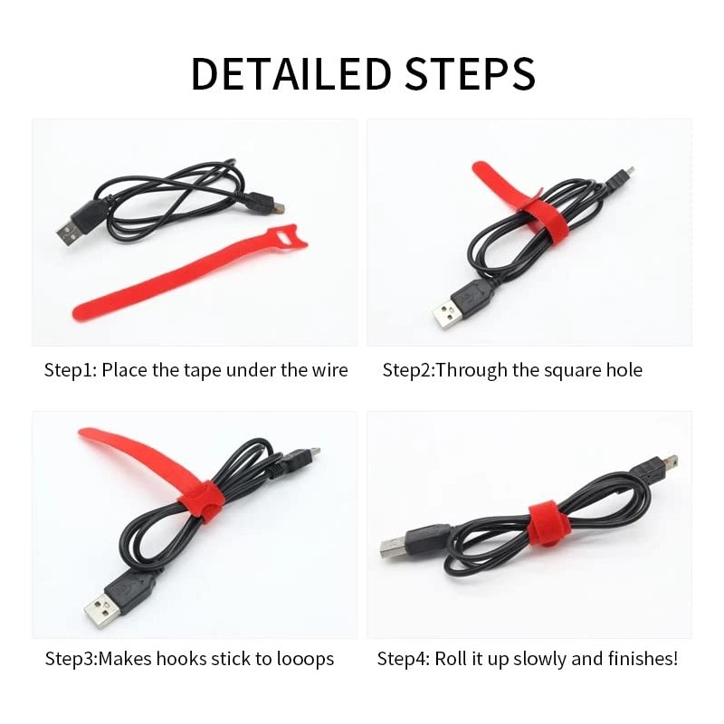 30PCS Adjustable Reusable Cable Ties Straps 12mmx150mm Hook and Loop