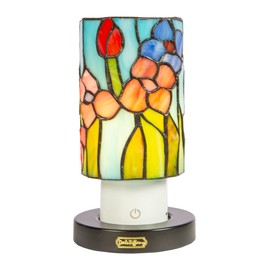 Dale Tiffany TAR24122 Sunset Peony Uplight Tiffany Accent Lamp with Built-in Rechargeable Battery and 3-Level Brightness, Multicolor, 8.5-Inch Tall