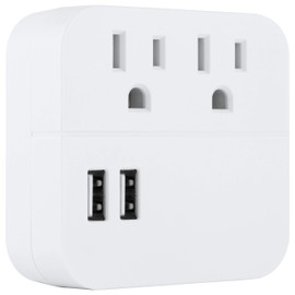GE Pro 2-Outlet Extender Surge Protector with 2 USB Ports, Charging Station, Wall Tap Adapter, 3-Prong, 280 Joules, 1.0 AMP/5 Watt, UL Listed, White, 37144