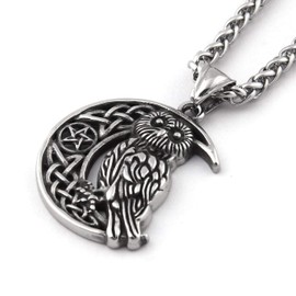 GUNGNEER Stainless Steel Irish Celtic Owl Crescent Moon Pendant Necklace Celtic Knot Pentagram Amulet Jewelry
