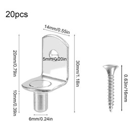 Shelf Support Pegs 20Pcs 6mm L Shape Metal Shelf Pegs for Kitchen Cabinet Bookcase Closet Wardrobe Cupboard Wood Glass Shelves Supports, Nickel Plated Shelf Bracket Pegs Pins with Screws