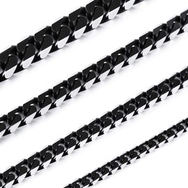 MOWOM Black Chain Necklace for Men Women Water Resistent 316L Stainless Steel Big Thick Cuban Link Chains Plated & Brushed finish Silver Color with Gift Box (5 MM Wide, 24 Inches Long)