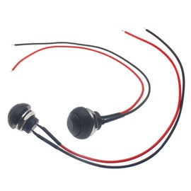GWYAN 2 Pcs Black 12 mm Mounting Hole Mini Round Switch Momentary Push Button Switch 1/2" Pre-Wired Mounting Hole On/Off with Pre-soldered Wires for Car, Boat