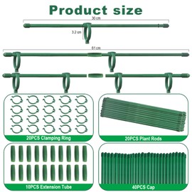 MOLIMOLI Pflanzenstütze, Rankhilfe, 20 Stück Pflanzstäbe mit 20 Karabinern & 10 Verlängerungsrohren, Tomaten Rankhilfe, Pflanzenhalter für Garten, Gurken, Zimmerpflanzen (90 PCS)