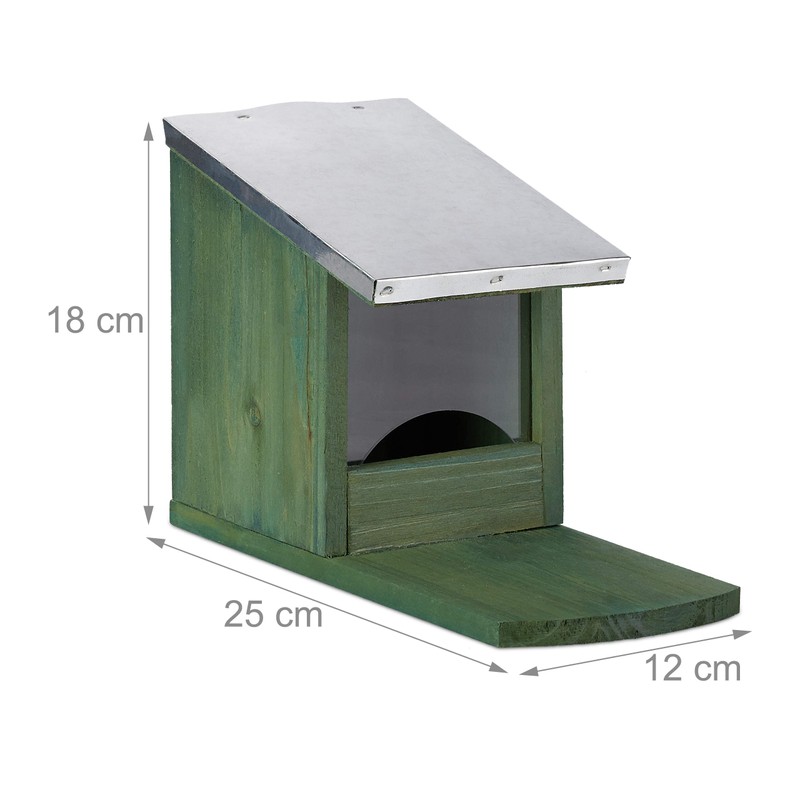 Relaxdays Squirrel Feeder, Wooden Feeding House - Weatherproof Metal Roof
