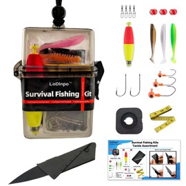 LoDinpo Survival Fishing Kit Mini Small Emergency Fishing Gear Pocket Tactical Fishing Tackle Travel Surf Fishing Box Backpacking Survivalist Fishing Accessories Pack Gifts For Fishing Starter Men