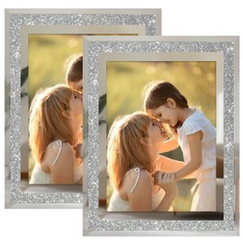 Maikolerfeng 4x6 Picture Frames Set of 2, Silver Sparkle Glass Photo Frame, for Tabletop Display, Birthday Wedding Christams Decoration