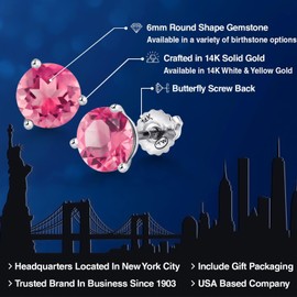 Gem Stone King 14K White Gold Martini Earrings | 3 Prong Screw Back Stud Earrings For Women Men | Round 6MM | Gemstone Birthstone | White Gold Earrings For Women Men