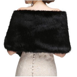Decahome Wedding Faux Fur Wraps and Shawls Wedding Bridal Stole for Brides and Bridesmaids Black Mink Fur 36#