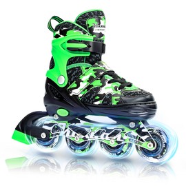 Kuxuan Skates Adjustable Inline Skates for Kids and Youth with Full Light Up Wheels Camo Outdoor Fun Illuminating Skates for Girls and Boys Beginner