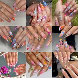 Pack of 60 Flower Nail Art Charms, 3D Hawaiian Nail Hibiscus Flowers, Colourful Flowder Nail Jewellery, Tiny Flowers, Nail Design for Women