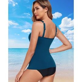 WOWENY Tankini Tops for Women Sleeveless No Bottom Bathing Suits Tummy Control Square Neck Modest Swimsuit Top Only(Peacock Blue, XL)