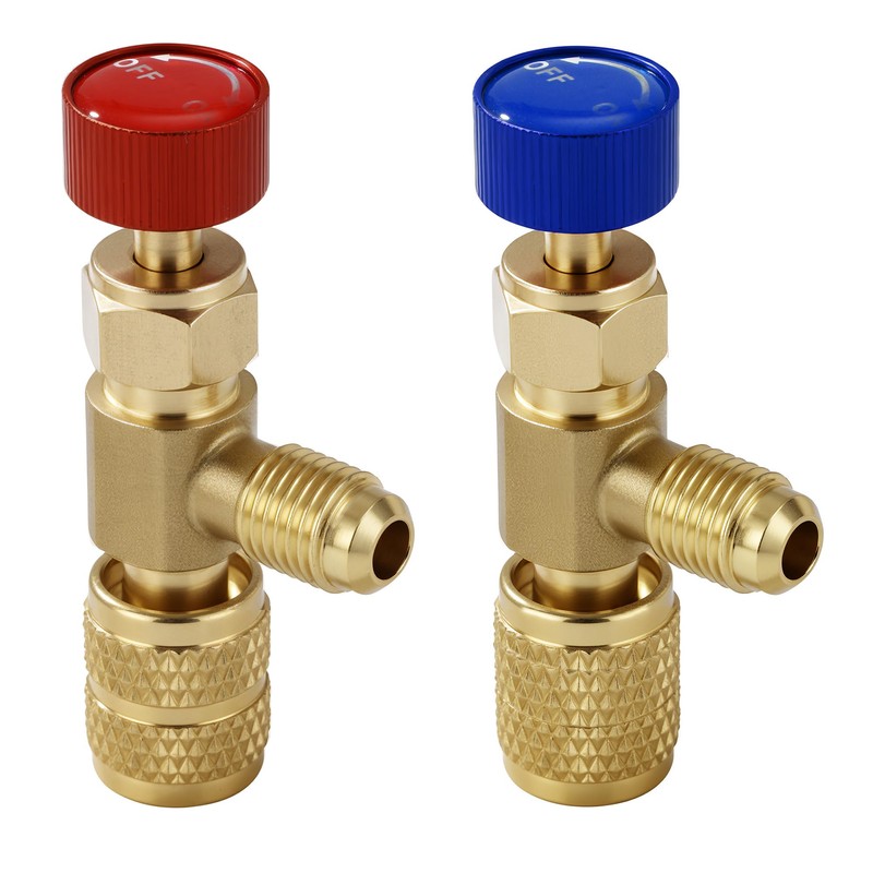2Pcs Refrigerant Charging Valve Set, 1/4" & 5/16" Safety Adapter