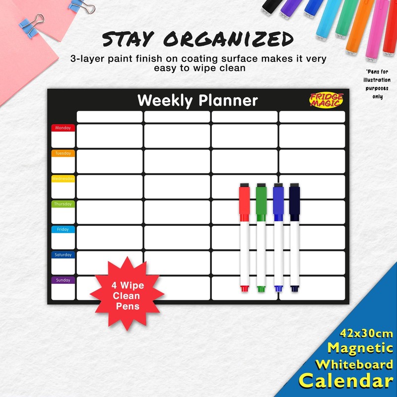 Magnetic Whiteboard for Fridge: Multi-Functional Landscape Weekly Planner, Meal Planner,