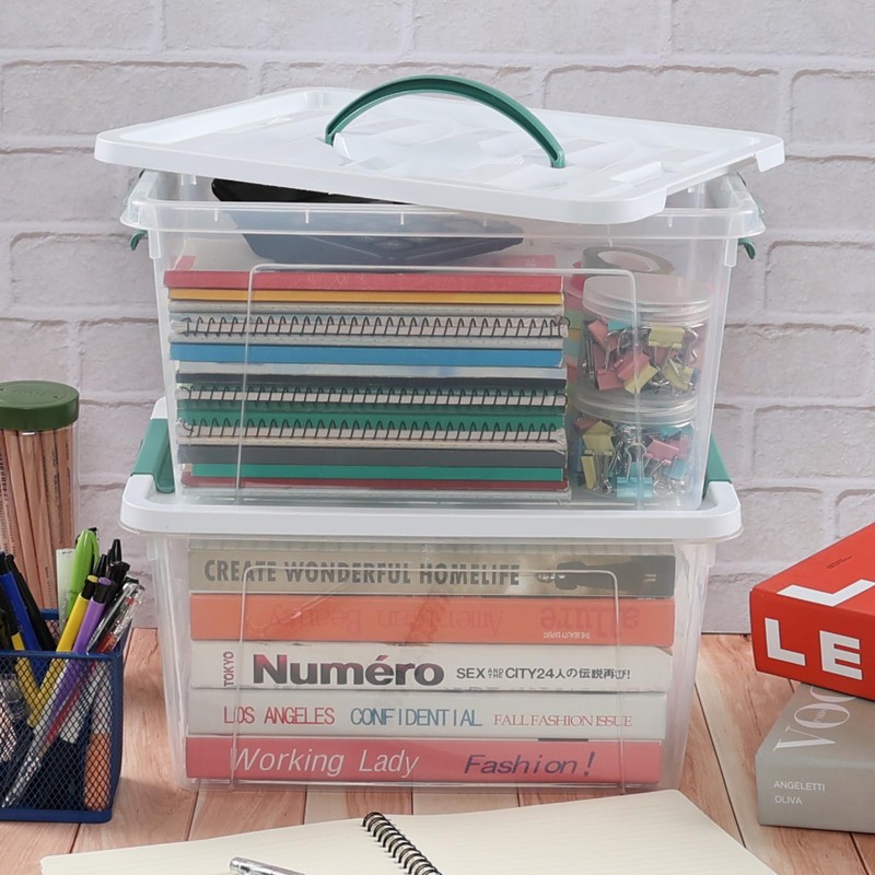 Yuright 8 Pack 14 Quart Plastic Organization Boxes, Clear Lidded