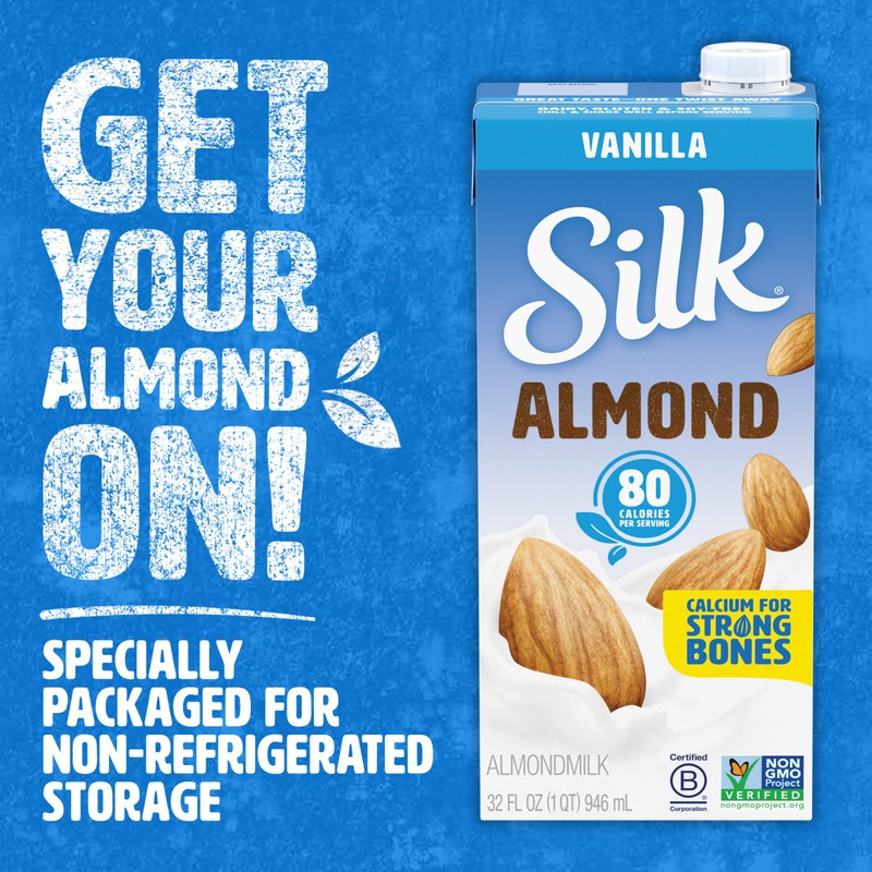 Silk Shelf-Stable Almond Milk, Vanilla, Dairy-Free, Vegan, Non-GMO Project Verified,