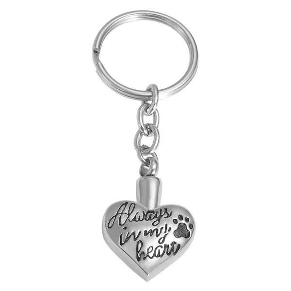 VALYRIA Memorial Pet/Dog Paw Keychain "Always in My Heart" Pet Urn Keepsake Charm Ashes Keyring