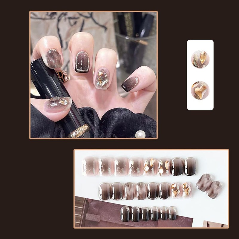 24 Piece Set Nail Tips, Smoke Color, Crystal, Bewitching Dark