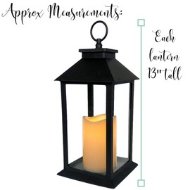 BANBERRY DESIGNS Decorative Black Lantern - LED Flickering Flameless Pillar Candle with 5 Hour Timer Included - Indoor/Outdoor Lantern - 13" - Pack of 6