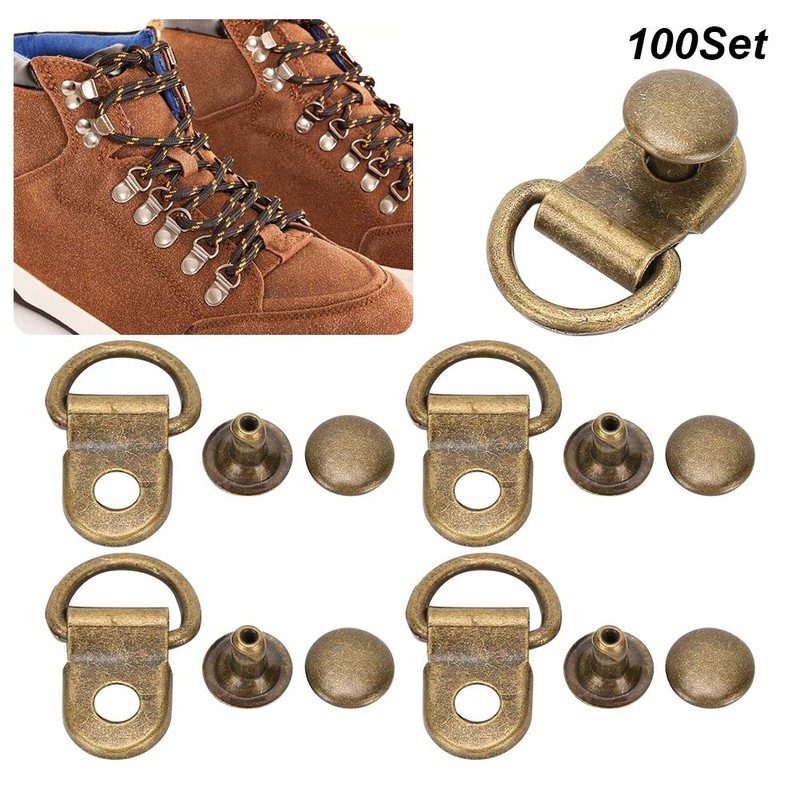 100 Sets Shoelace Hook, Loop Ring with Rivets, Shoe Boot