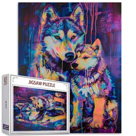 Colorful Puppy Jigsaw Puzzles for Adults 1000 Pieces Siberian Husky Dog Baby Puzzles - Challenging Jigsaw Puzzle Perfect for Game Night Animal Graffiti Art 1000 Piece Jigsaw Puzzle