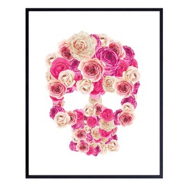 Skull Wall Decor - Skull Wall Art - Shabby Chic Wall Decor - Goth for Women - Gothic Home Decor - Rose Skull - Room Decor for Teen Girls - Living Room, Bedroom Decor for Women