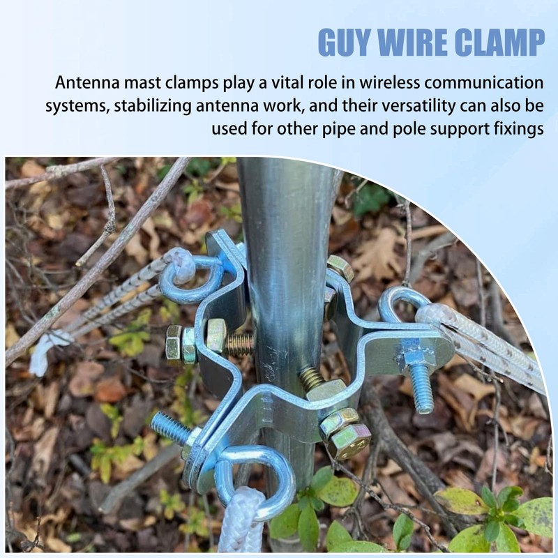 Antenna Down Guy Wire Clamp, 3-Way Guying, Fits Masts up