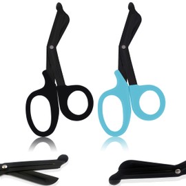 OdontoMed2011® EMT Trauma Shears - Stainless Steel Bandage Scissors for Nursing 7.25" (Black + Teal) Fluoride Coated - Sharp 2-pack Scissor is Perfect for EMS, Doctors, Cutting Bandages