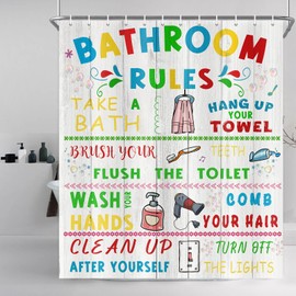 SAOLUIS Bathroom Rules Shower Curtain, Colorful Motivational Inspirational Shower Curtain Set Funny Bathroom Text Shower Curtain, Waterproof Fabric Bath Curtain with Hooks 72X72 Inch