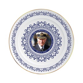 SHATCHI King Charles III Portrait Memorabilia King's Coronation Commemorative Plate with Stand Souvenirs Gift His Majesty, White, Plate - 8Inch