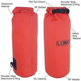 Lomo 12L Barrel Rolltop Dry Bag with Shoulder Strap - Red Kayak Hatch