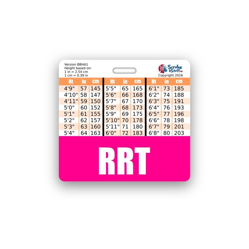 RRT Badge Buddy Horizontal w/Height & Weight Conversion Charts (Standard,