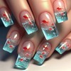 24Pcs Summer Ocean Press on Nails Long Square Fake Nails