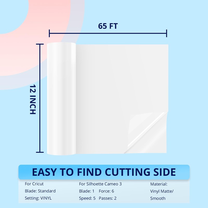 HTVRONT HTVRONT White Permanent Vinyl - 12" x65FT Glossy White