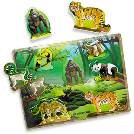 Big Discoveries Wooden Puzzle - Animal Wood Puzzles for Toddlers 2+ Years Old | Montessori Learning Puzzles for Kids - Great for Preschool Aged Boys and Girls (Jungle Animals)