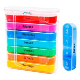 Pastillero Semanal En Español 4 Tomas Diarias - Caja Organizadora Portátil para Medicina, Medicamento, Vitaminas, (Transparente)