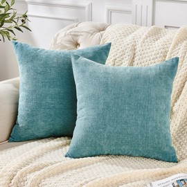 GAWAMAY Decorative Throw Pillow Covers 16x16 Inch Set of 2, Super Soft Chenille Square Pillows Farmhouse Fall Pillowcase for Living Room Bedroom Sofa Couch Cushion Cover Smoke Blue 40x40cm